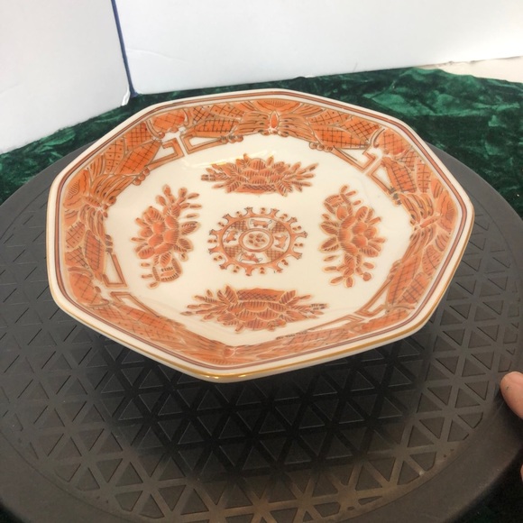 Octangonal Pedestal Bowl Orange Black Gold Made in Japan Hand Painted Andrea - Picture 2 of 10